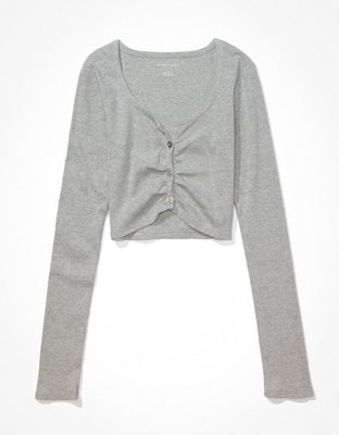 AE Long-Sleeve Button-Up Cinch Tee