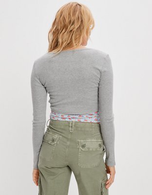 AE Long-Sleeve Button-Up Cinch Tee