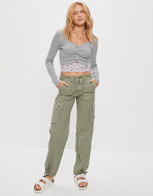 AE Long-Sleeve Button-Up Cinch Tee