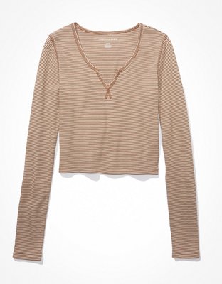 AE Cropped Long-Sleeve Notch Neck T-Shirt