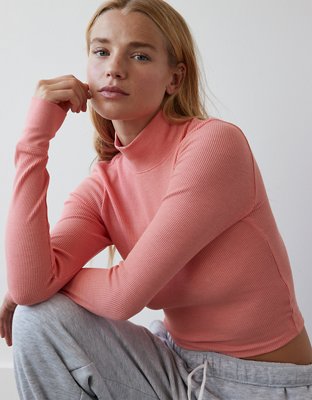 Pink mock neck sale