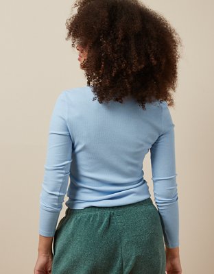 AE T-shirt Manga Larga con Cuello Henley y Textura tipo Waffle