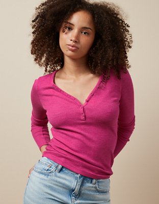 Burleys Henley Long Sleeve Waffle Knit Top