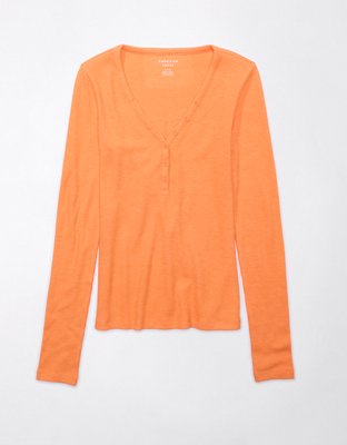 Women's Orange Waffle Knit Henley Top