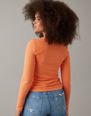 AE T-shirt Manga Larga con Cuello Henley y Textura tipo Waffle