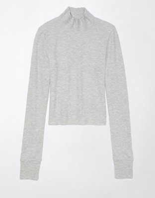 AE Long-Sleeve Cropped Hey Baby Mock Neck Tee