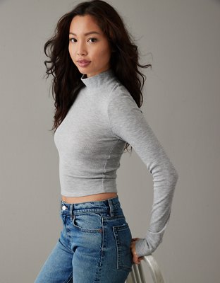 High Neck Long Sleeve Crop Top