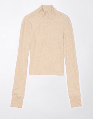 AE Long-Sleeve Cropped Hey Baby Mock Neck Tee