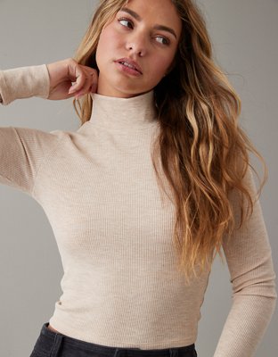 AE Long-Sleeve Cropped Hey Baby Mock Neck Tee