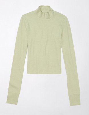 AE Long-Sleeve Cropped Hey Baby Mock Neck Tee