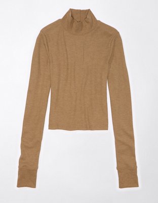 AE Long-Sleeve Cropped Hey Baby Mock Neck Tee