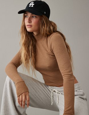 AE Long-Sleeve Cropped Hey Baby Mock Neck Tee