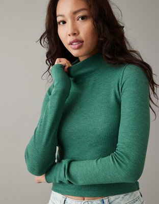 AE Long-Sleeve Velvet Mockneck Bodysuit