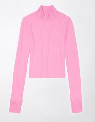 AE Long-Sleeve Cropped Hey Baby Mock Neck Tee