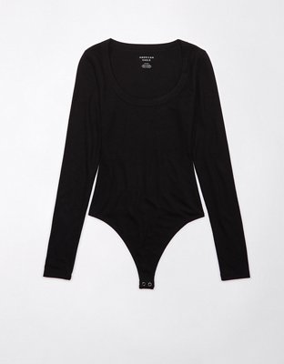 ohmydear Bodysuit for Women Black Crew Neck Body Suit Long Sleeve