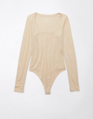 SNDYS Lounge Cyrus Bodysuit Taupe Beige Natural Long Sleeve XS NWT $55