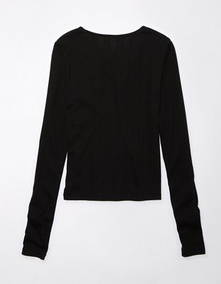Женские футболки American Eagle AE Hey Baby Long-Sleeve Pointelle-Knit Tee — фото 4