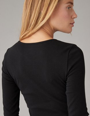 Женские футболки American Eagle AE Hey Baby Long-Sleeve Pointelle-Knit Tee — фото 6