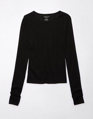 Женские футболки American Eagle AE Hey Baby Long-Sleeve Pointelle-Knit Tee — фото 3