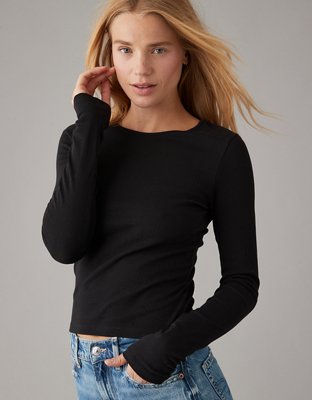 Женские футболки American Eagle AE Hey Baby Long-Sleeve Pointelle-Knit Tee — фото 5