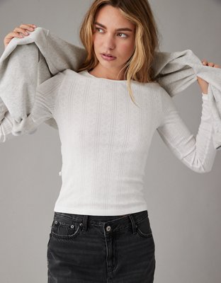Cotton:On pointelle long sleeve top in gray