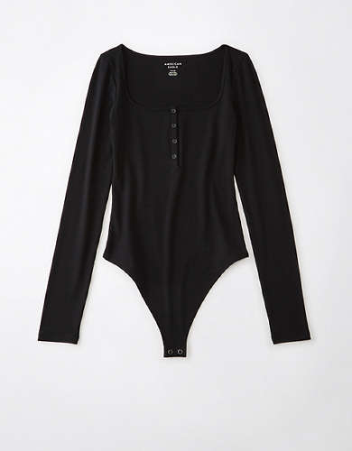 Leg Avenue long sleeve bodysuit with lace up front in black