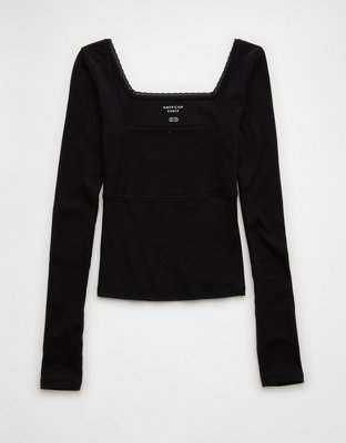 Женские футболки American Eagle AE Square Neck Lace Long-Sleeve T-Shirt — фото 3