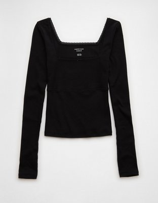 AE Square Neck Lace Long-Sleeve T-Shirt