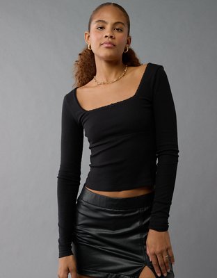 Женские футболки American Eagle AE Square Neck Lace Long-Sleeve T-Shirt — фото 4