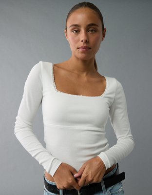 AE Square Neck Lace Long-Sleeve T-Shirt