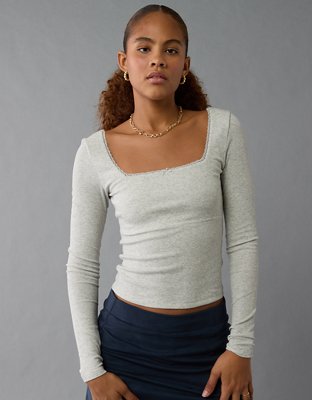 AE Square Neck Lace Long-Sleeve T-Shirt