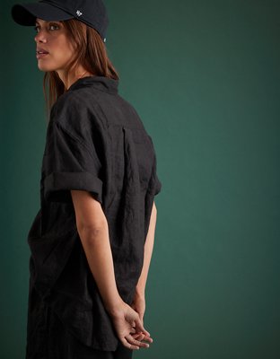 AE77 Premium Linen Boyfriend Button-Up Shirt