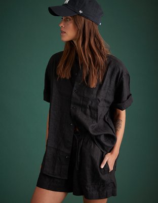 AE77 Premium Linen Boyfriend Button-Up Shirt