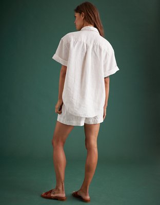 AE77 Premium Linen Boyfriend Button-Up Shirt