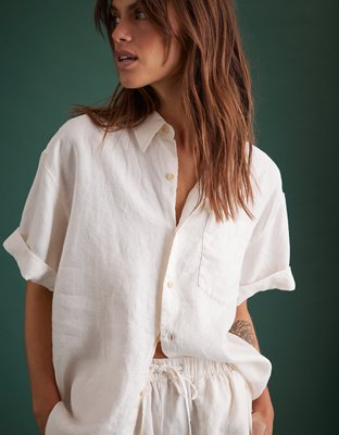 AE77 Premium Linen Boyfriend Button-Up Shirt