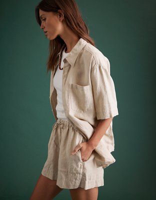 AE77 Premium Linen Boyfriend Button-Up Shirt