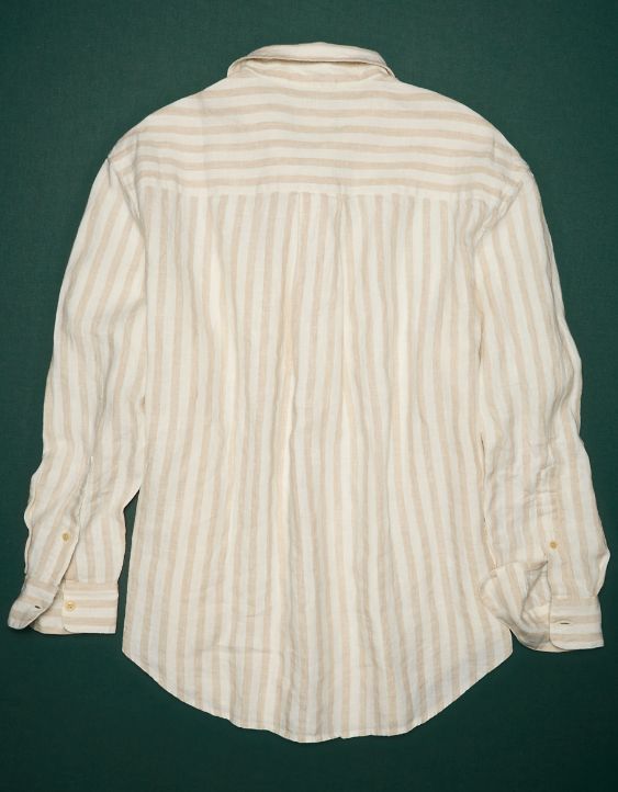 AE77 Premium Linen Long-Sleeve Boyfriend Button-Up Shirt