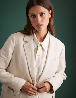 AE77 Premium Linen Long-Sleeve Boyfriend Button-Up Shirt