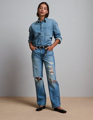 AE77 Premium Denim Boyfriend Shirt