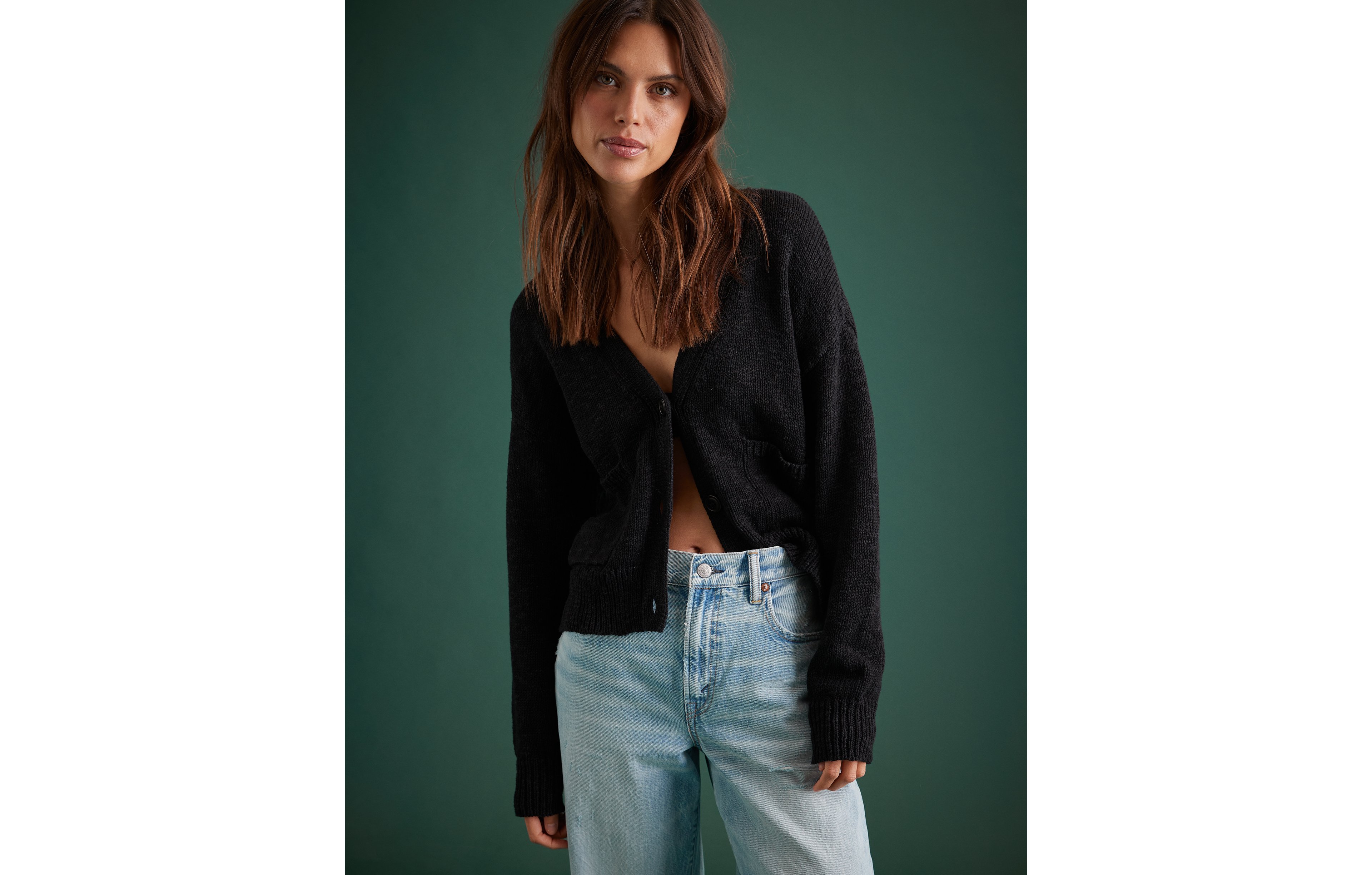 AE77 Premium Cropped Linen-Blend Sweater Cardigan