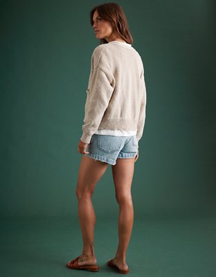 AE77 Premium Cropped Linen-Blend Sweater Cardigan