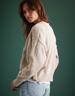 AE77 Premium Cropped Linen Sweater Cardigan