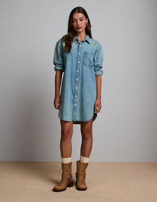 AE77 Premium Denim Shirt Dress