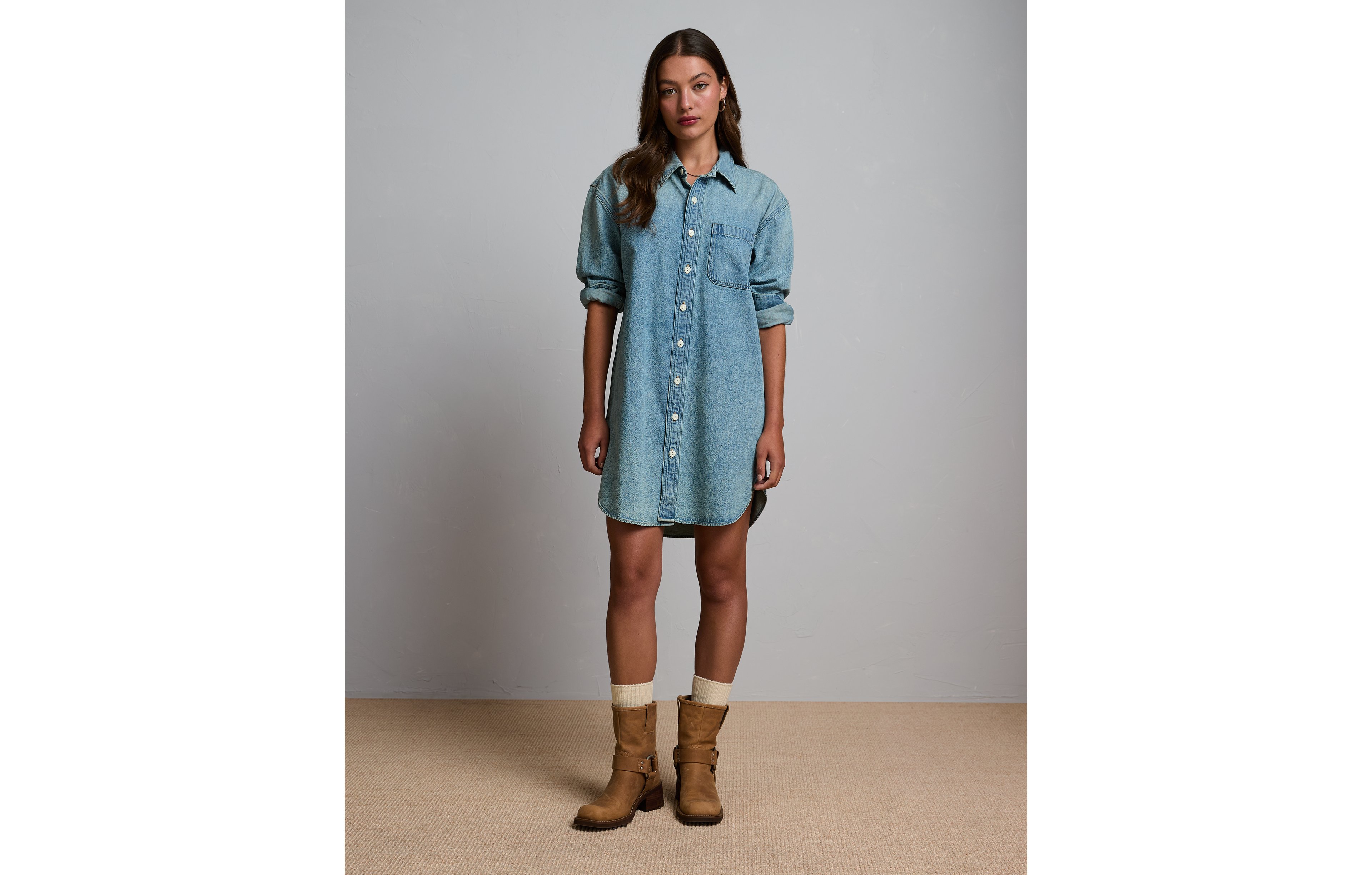 AE77 Premium Denim Shirt Dress