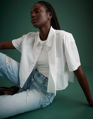 AE77 Premium Boxy Crop Poplin Shirt
