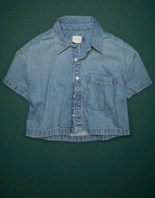 AE77 Premium Boxy Crop Denim Shirt