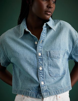 AE77 Premium Boxy Crop Denim Shirt