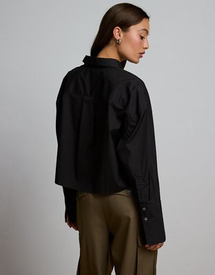 AE77 Premium Long-Sleeve Boxy Crop Tuxedo Shirt