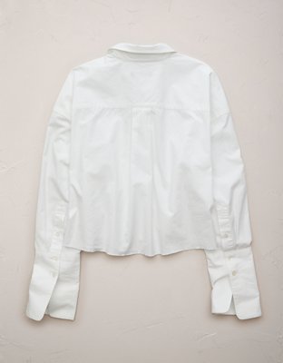 AE77 Premium Long-Sleeve Boxy Crop Tuxedo Shirt