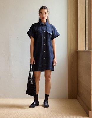 AE77 Premium Denim Shirt Dress